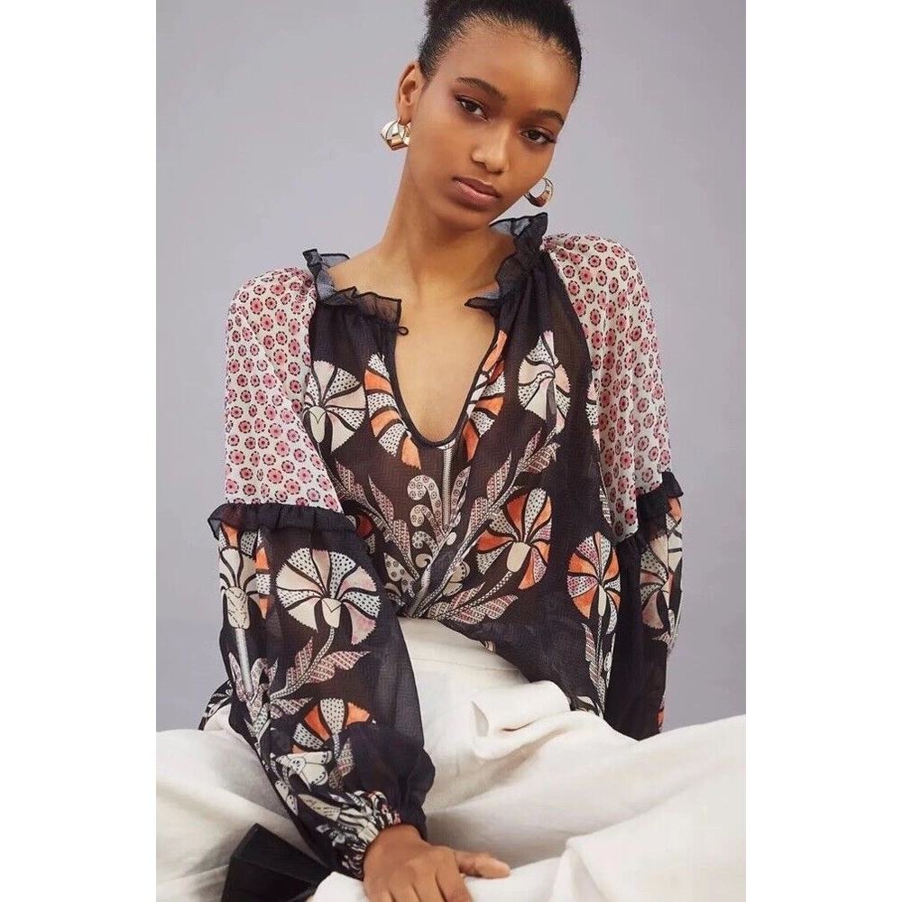 ANTHROPOLOGIE FOREVER THAT GIRL RAGLAN PEASANT SHEER BLOUSE Sz Small